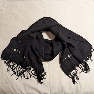 Black Wool Open Weave Scarf